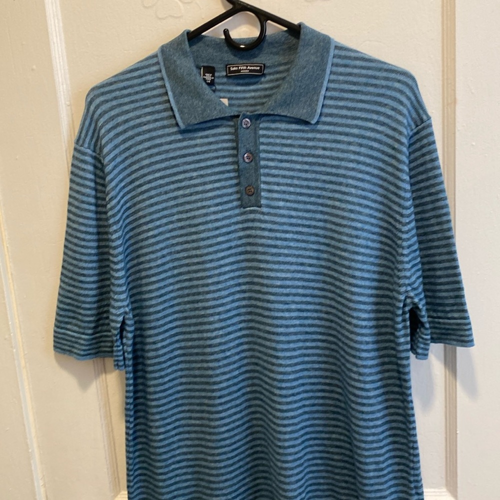 Saks 5th Avenue Striped Blue Polo NWT